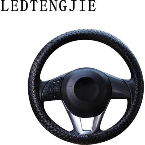LEDTENGJIE 3D leather non-slip wear-resistant car steering wheel cover braided steering wheel protective cover car handle gloves