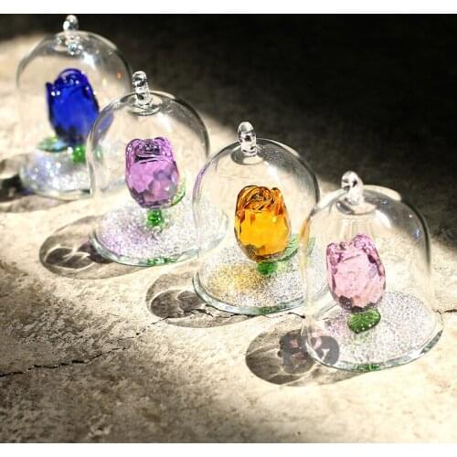 H&D Crystal Enchanted Rose Flower Figurine Dreams Ornament in a Glass Dome Gifts for her (5 Colors)