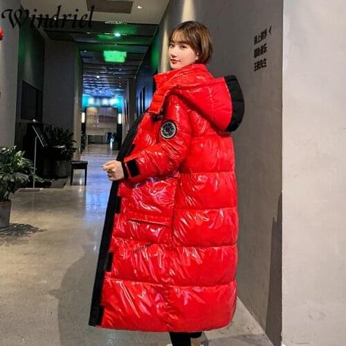 Long Winter Jacket Thick Warm Winter Parkas Hooded Waterproof Winter Coat Women Fashion Letter Bright Wadded Jackets Windriel