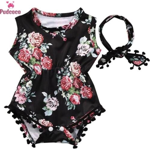 Summer Floral Romper for New Born Baby Girl Clothes Sleeveless Jumpsuit with Headband Outfits Sets Sunsuit