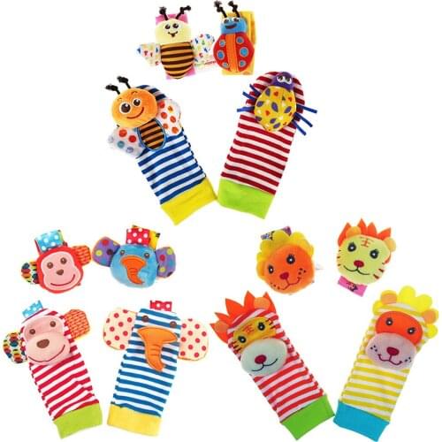 Cute Baby Wrist Strap Rattles Toys Cartoon Animal Soft Warm Plush Wristbands Socks Newborn Infant Educational Musical Hand Bell