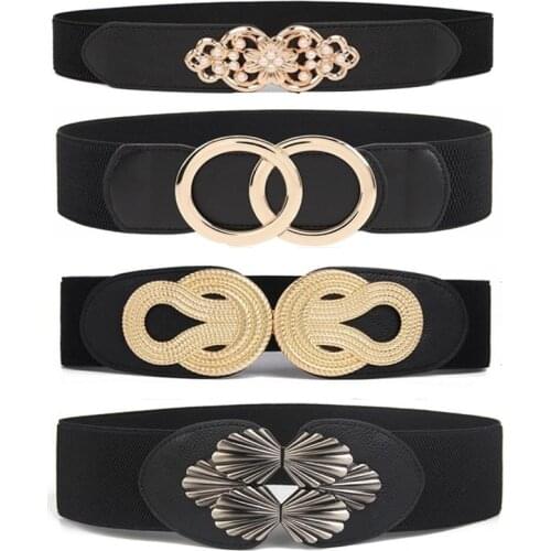 Fashion Stretch Waistbands For Dress Black Wide Elastic Cummerbunds Woman New Gold Silver Buckle Belts Coat Summer Winter Girl
