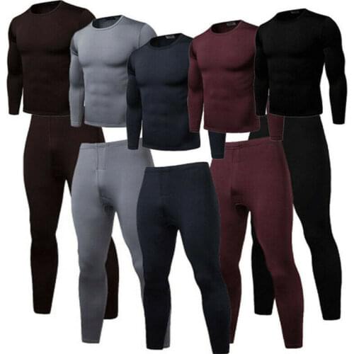2020 2PCS Men Winter Warm Pajama Sets Ultra-Soft Fleece Lined Thermal Top & Bottom Underwear Set
