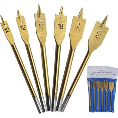 6-piece titanium-coated hexagonal shank spade drill bit set suitable for metal 10-25mm high-speed steel drill bit power tool set