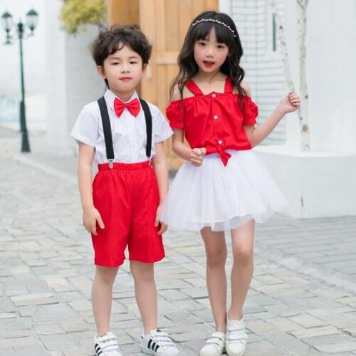 New Summer boy girl sets boy T-shirt and pants girl dress Short Sleeve Childrens Costume Set Childrens Day Kindergarten Dance