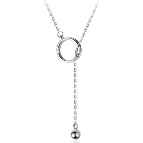 NEW 100% real Silver 925 Fine Jewelry Open Circle &Polished Lucky Ball pendant "Y" Lariat Necklace GTLX2016