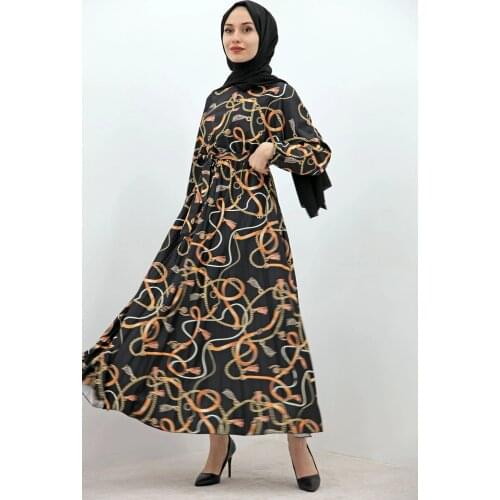 New Season Muslim Dress Women Chain Pattern Hijab Dress Hijab Dress Blue Abaya Kaftan Hijab Long Dubai African Dresses For Wome