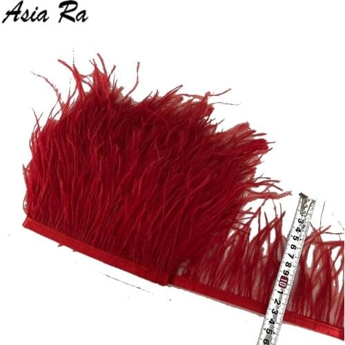 Wholesale! 10 Meters/lot Red color ostrich feathers trims/trimming, sew on ribbons feather fringe 5-6 inch 13-15cm
