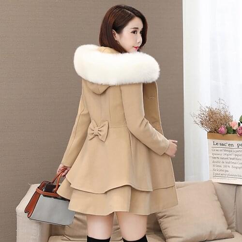 Brieuces 2019 Autumn Winter Women Wool Blend Coat With Fur Collar Ruffle Thicken Women Coat and Jacket Trench Mujer Invierno