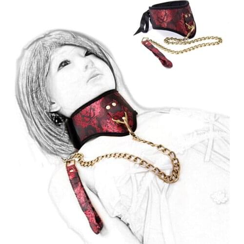CamaTech PU Leather Neck Collar Bondage with Restraint Leash Slave Dog Choker Necklace BDSM Padded Posture Neck Harness Sex Toys