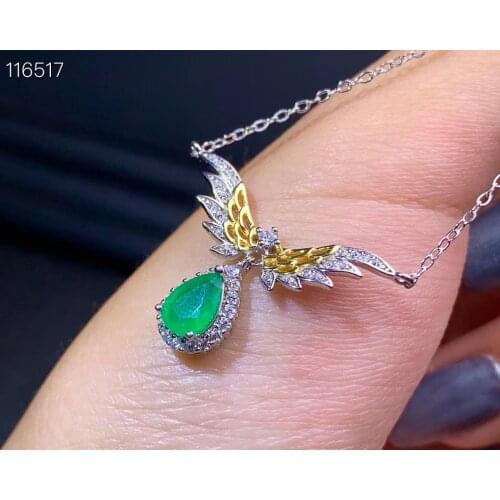 100% Natural And Real Emerald Necklace 925 sterling silver Fine jewelry Emerald Pendant