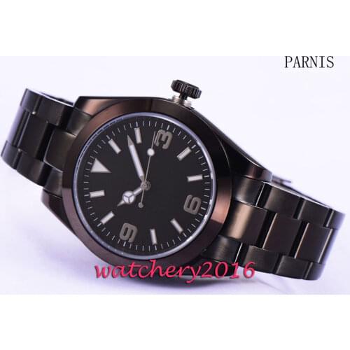 Parnis 40mm black dial sapphire glass black PVD case miyota mens watches top brand luxury automatic mechanical Mens Watch