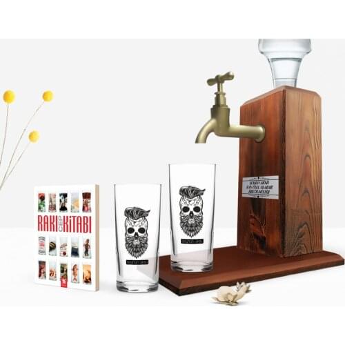 Personalized Color Printed Men 'S Skull And Crossbones Design Dual Arrack Cup Wood Rack Stand and Mobile Book Gift Seti-2