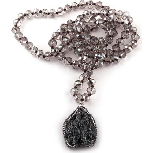 Fashion Bohemian Tribal Jewelry Gray Crystal knotted Halsband 5X8 Glass Crystal Natural Irregular Stone Charm Pendant Necklace