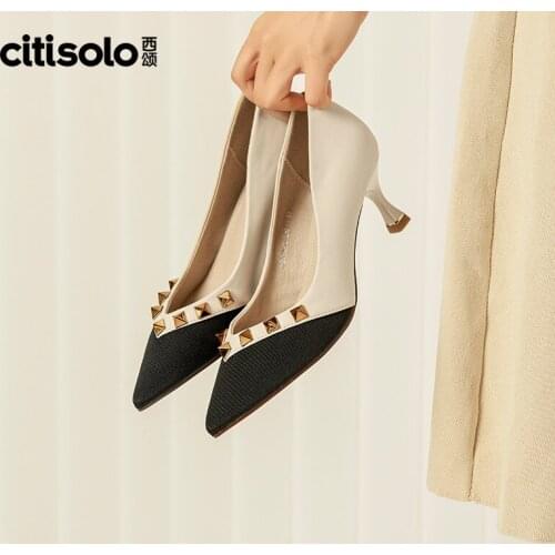Q1872 Xisongqiu Style Shangxin Shallow Mouth Middle Heel Fashion Single Shoes Womens Shoes