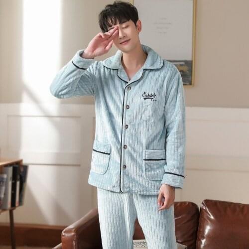 Luxury Pajamas Suit Flannel Thicken Pajamas Sets Couple Sleepwear Family Pijama Lover Night Suit Men Women Casual Home Clothing