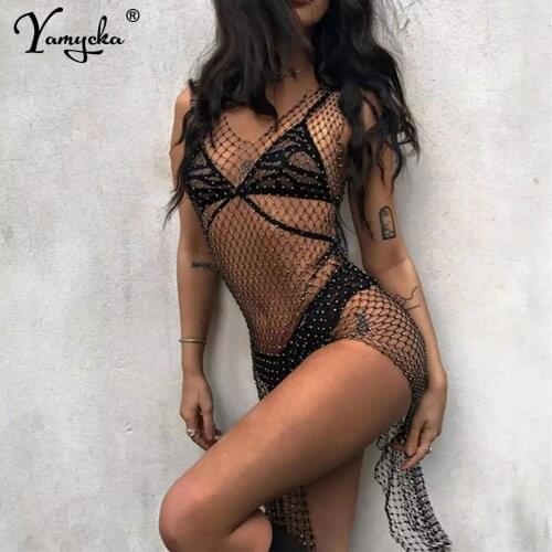 Sexy y2k metal fishnet Rhinestone maxi dress women summer Beach party Cover Up bikini dress evening prom dresses vestidos 2021