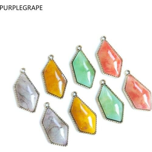 PURPLEGRAPE Geometric alloy natural stone color earrings DIY handmade earrings accessories a pack of 8