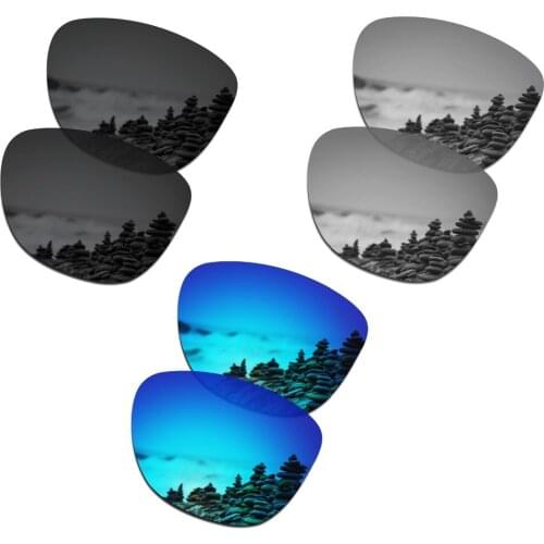 SmartVLT 3 Pairs Polarized Sunglasses Replacement Lenses for Oakley Frogskins Stealth Black and Silver Titanium and Ice Blue