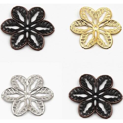 50Pcs Flower Charm Pendant Filigree Wraps Connectors 32mm Metal Crafts Connector For Jewelry Making DIY Decoration Accessories