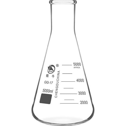 Glass Conical Flask High Borosilicate Glass Erlenmeyer Flasks Shaker Bottle Small Caliber Without Stopper 5000ml 1 / PK