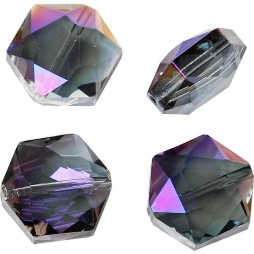 Glass Loose Beads Hexagon Purple AB Color Transparent Faceted About 15mm(5/8")x 14mm(4/8"),Hole: Approx 1mm,2 PCs new