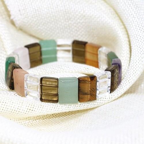 6 style natural mix-stone chalcedony stone crystal jades tiger eyes beads strand bracelet for women bangle jewelry 7.5inch B1689