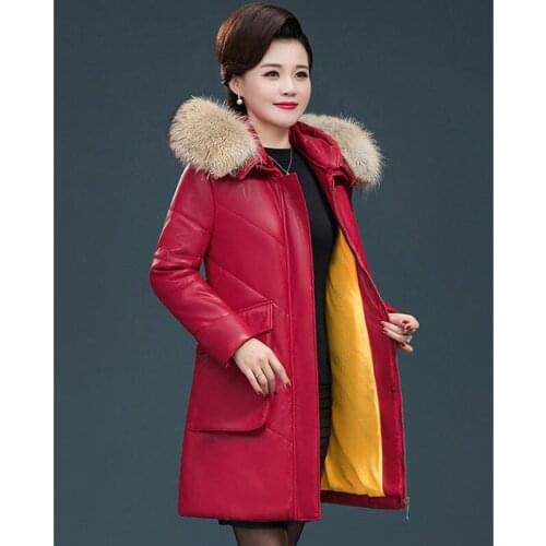 2020 Middle aged Womens Leather Jacket Winter New Plus velvet Thicken Warm PU Leather Coat Female Outerwear Plus Size 6XLA441