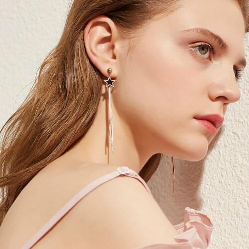 Stainless Steel Stud Earrings Fashion Charm Goldne colour Star with Tassel Womens earrings Trendy jewelry Free Shipping