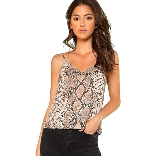 Women’s Snake Skin Pattern Printed Vest, V-neck Backless Sling Loose Tops for Summer Wear