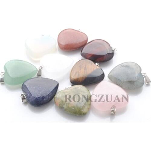 10Pcs 25x25mm Natural Stone Pendants Aventurine Blue Sand Crystal Opal Love Heart Shape Bead For Earrings Jewelry Making TBN400