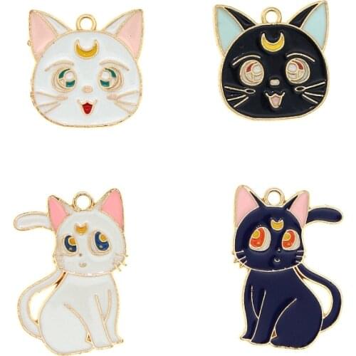 10pcs/set Enamel Cute Cartoon Moon Cat charm jewelry accessories earring pendant bracelet necklace charms zinc alloy DIY finding