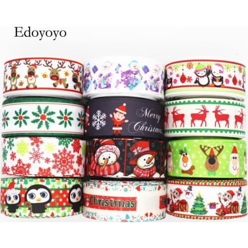 10 Yards 1'' 25MM Christmas Day Printed Grosgrain Ribbons For Hair Bows / Gift Packaging DIY Handmade Materials Y19072404