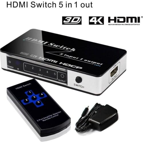 5 Port 4K 30Hz HDMI Switch 5x1 5 Input 1 Out HDMI Switcher Video Converter Box for PS3 PS4 PS5 Xbox DVD Laptop PC To TV Monitor