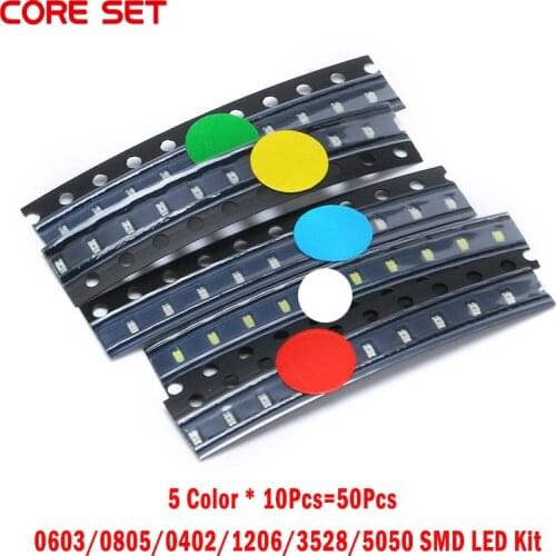 50Pcs/set 0603/0805/0402/1206/3528/5050 SMD LED kit Red/Green/Blue/White/Yellow SMD Light Diode set