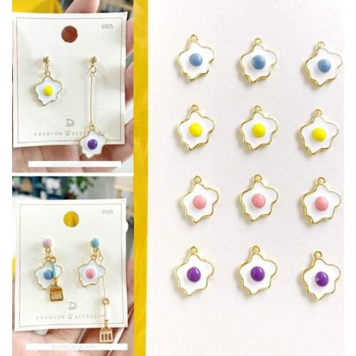 6pcs Mini Cute Fun Simulation Poached Egg Pendant Homemade Ornament Material DIY Earrings Ear Pendant Accessories