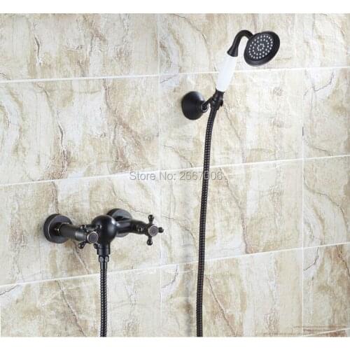 Free shipping Classial Dual Handles faucet Set Black Shower Faucet Handheld Shower Head Hot & Cold Bathroom Faucet Set ZR032