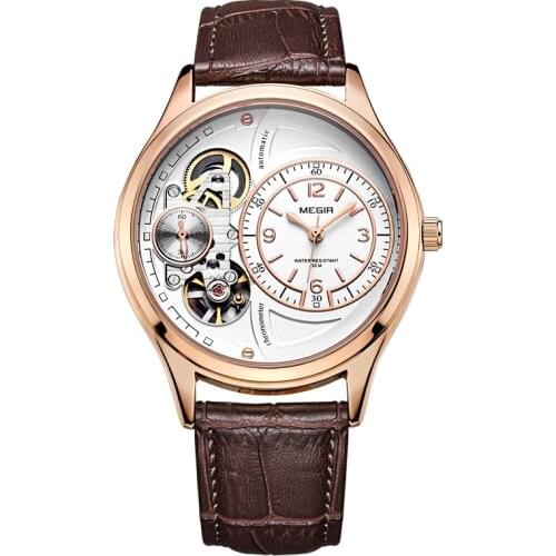 Top Brand MEGIR 2017 Men Fashion Trend Hollow Watch Luxury Chronograph Quartz Watches Leather Business Wristwatches Clock Mens