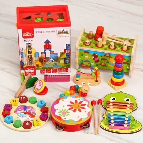 Childrens Wooden Eight Tone Playing Toy Infant Early Education Puzzle Music Enlightenment Hand Playing Toy Combination Set