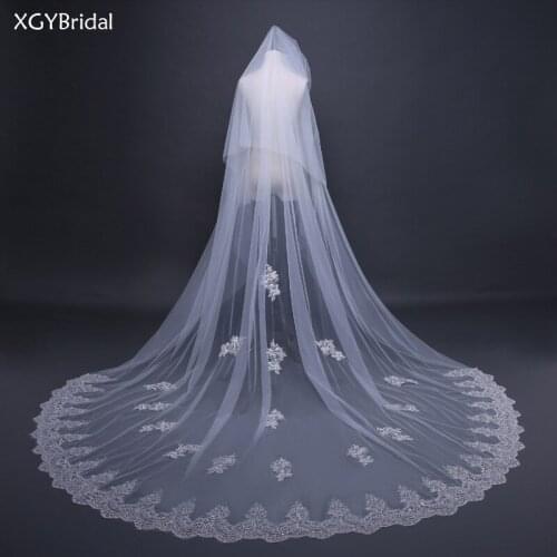 3 Meters Two Layers Cathedral Wedding Veils Long Lace Edge With Comb White Ivory Velos De Novia Wedding Accessories