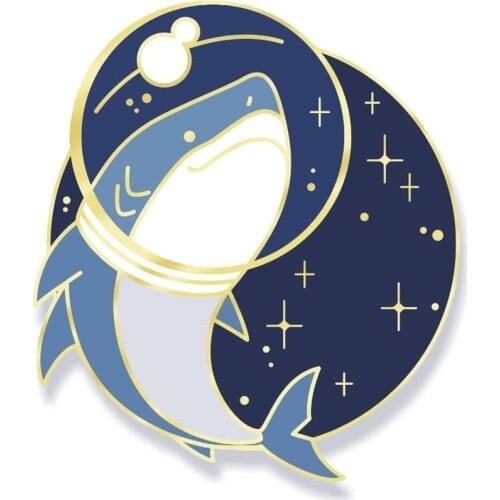 Beautiful Space Shark Hard Enamel Pin Fashion Cartoons Animal Kawaii Fish Medal Brooch Lapel Hat Backpack Pins Decor Unique Gift