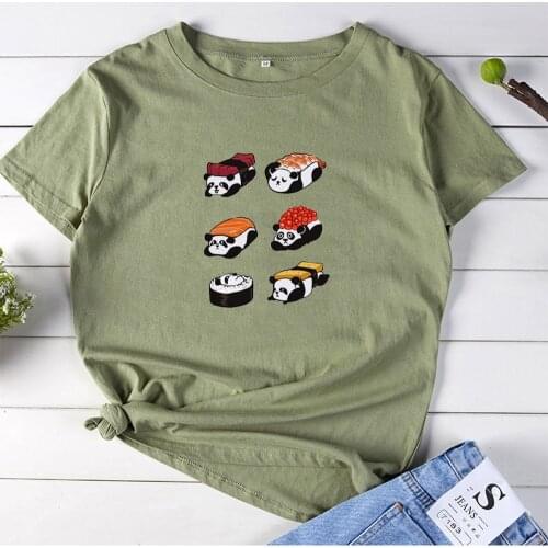 Cartoon Lovely Sushi Panda Print Womens T Shirt Tops Casual Cotton Tshirt for Women Hip Hop Gothic Women Short Sleeve Tees Tops