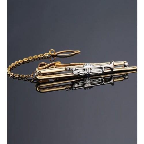 Hot Sale gold music horn Tie Bar Mens High Quality Silver Plated Suit Clasp Clamp Clip Business Wedding Tie Clips & Cufflinks