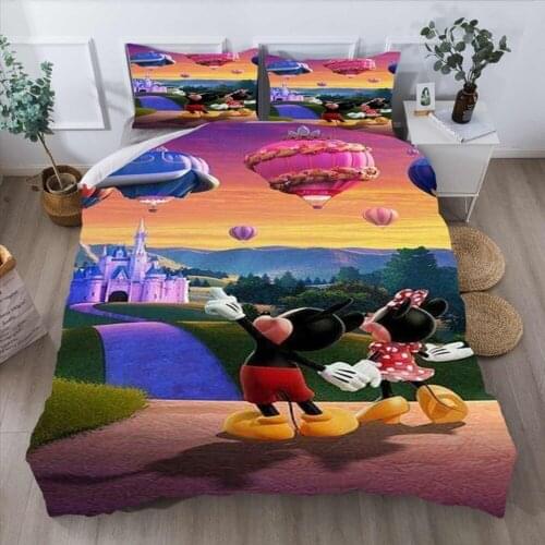 Disney Minnie Mickey Mouse Bedding Set Twin Single Queen King Size Cartoon 3D Printed 3Pieces Duvet Cover Set with 2 Pillowcase