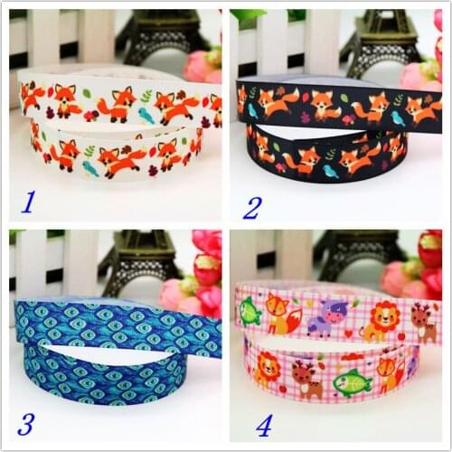 7/8'' Free shipping fox pug animals peacock printed grosgrain ribbon hairbow headwear party decoration diy wholesale 22mm S499
