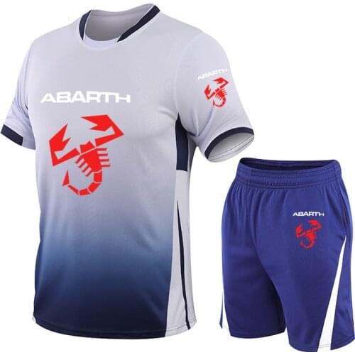 Summer Abarth Car Logo Printing Mens T-shirt Casual short sleeve Cotton High Quality Mens T-shirt + shorts two-piece suit