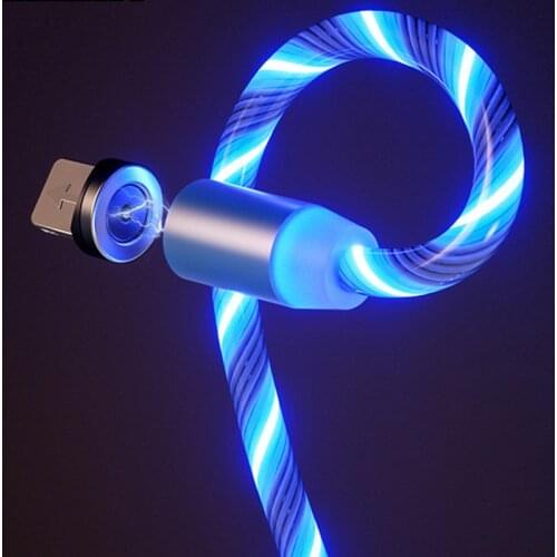 Magnetic Charging Cable Micro USB Type C LED Flow Luminous Lighting Phone Data Cable Magnet Charger For iphone Xiaomi Usb Kable