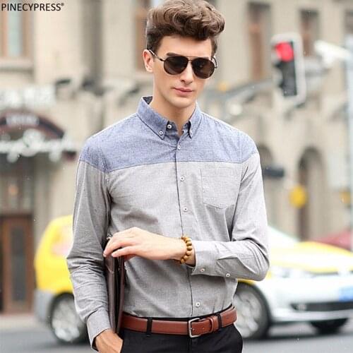 100% Cotton Men Shirt Spring New Pattern Wear Smart Casual Male Formal Business Patchwork Pure-Cotton Long Sleeve Man Shirts