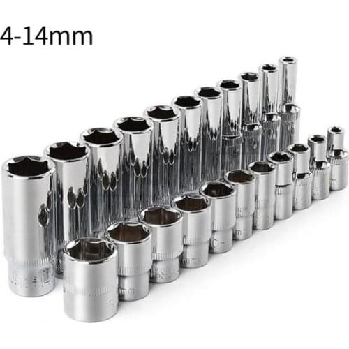 11pc 1/4 Hex Socket Set Adapter Short Long Sockets CRV 4-14mm Deep Socket Adapter Torque Spanner Ratchet Socket Wrench