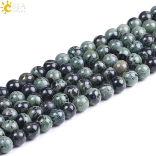 CSJA Kambaba Jaspers Beads Natural Green Round Mala Gem Stone Bead for DIY Fashion Pendant Necklace Bracelet Jewelry Making F242